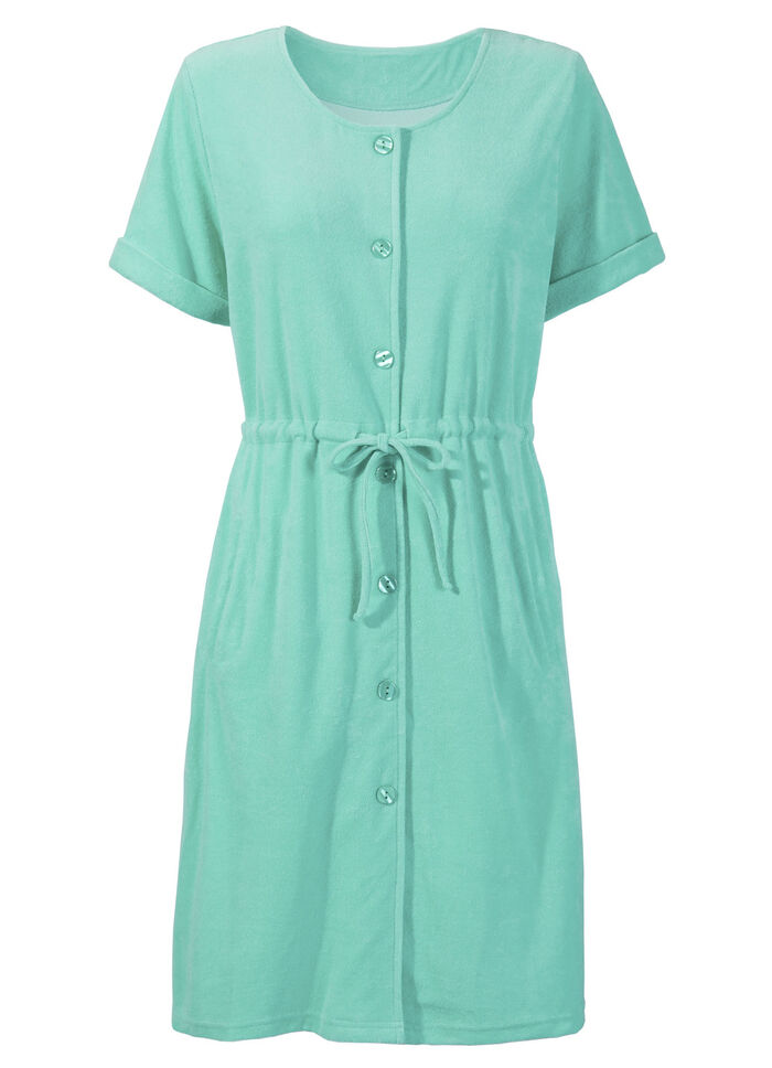 Jurk van badstof met doorlopende knoopsluiting MINT