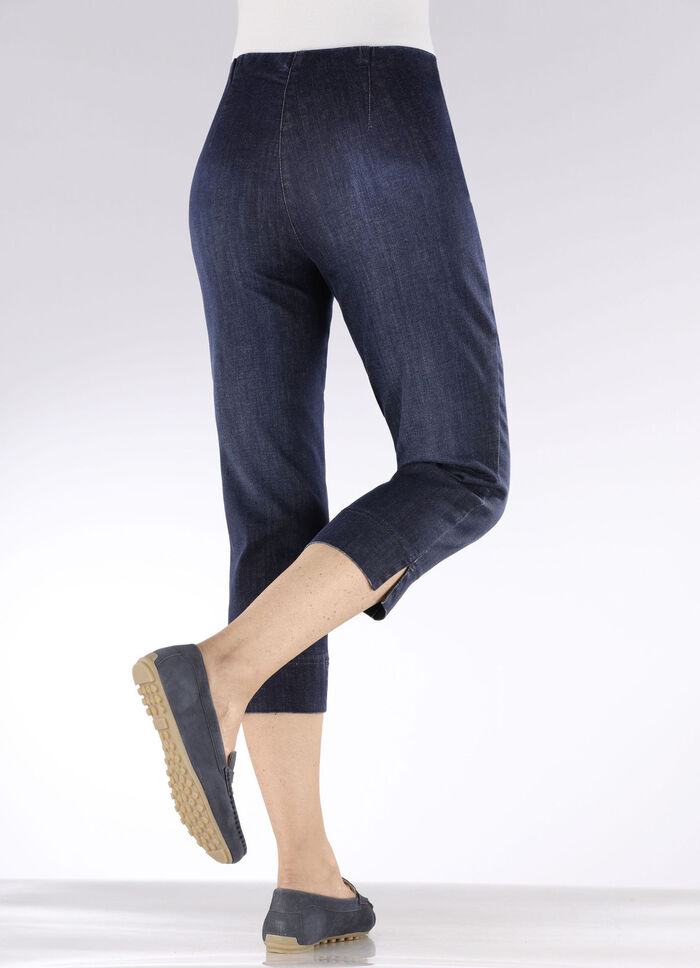 Capri-jeans met elastische plooien DUNKELBLAU