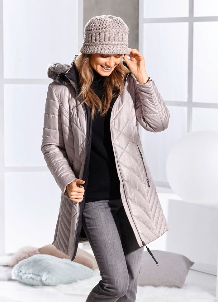 Korte mantel met afneembare kunstbont kraag 