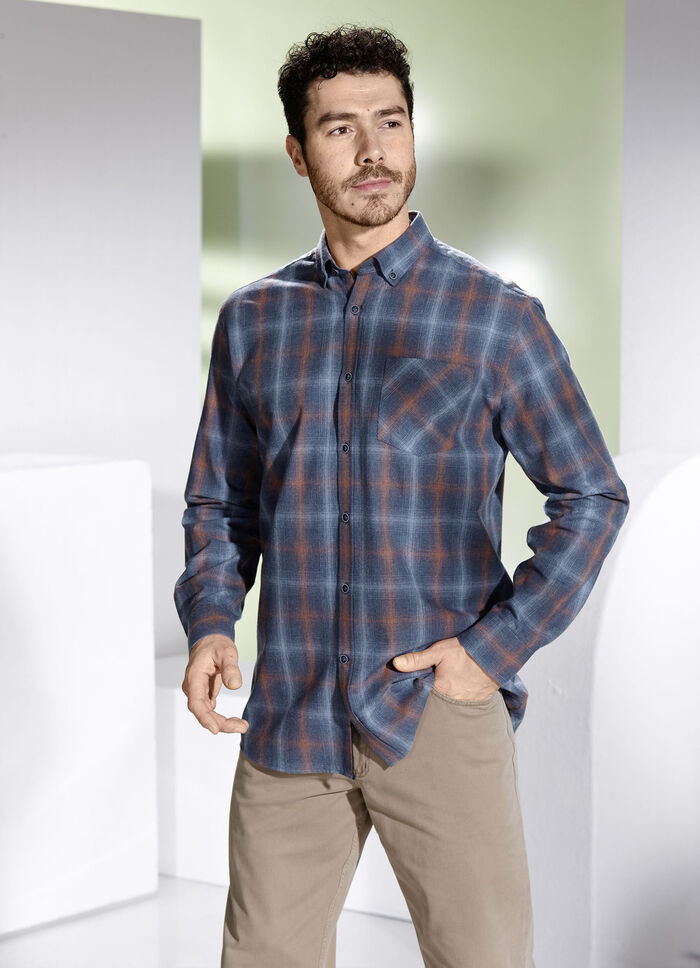 Overhemd met button-downkraag JEANSBLAU-TERRAKOTTA KARIERT