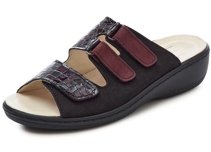 ELENA EDEN, comfortabele damesmuiltjes, breedte H, met uitneembaar voetbed ZWART-BORDEAUX