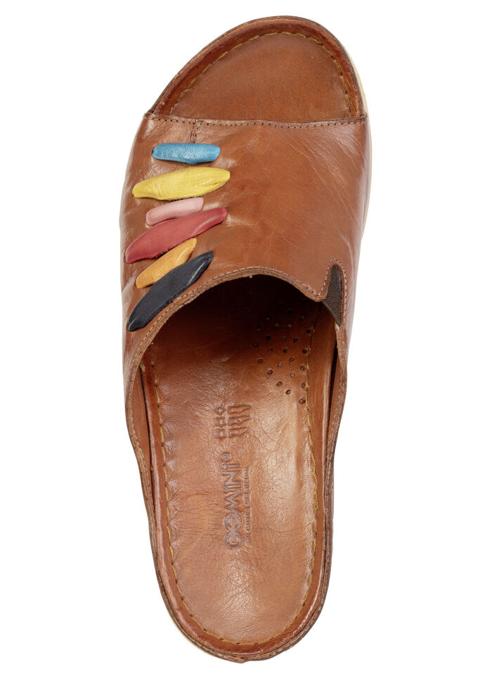 Gemini, trendy damesmuiltjes, breedte G, met elastische band COGNAC