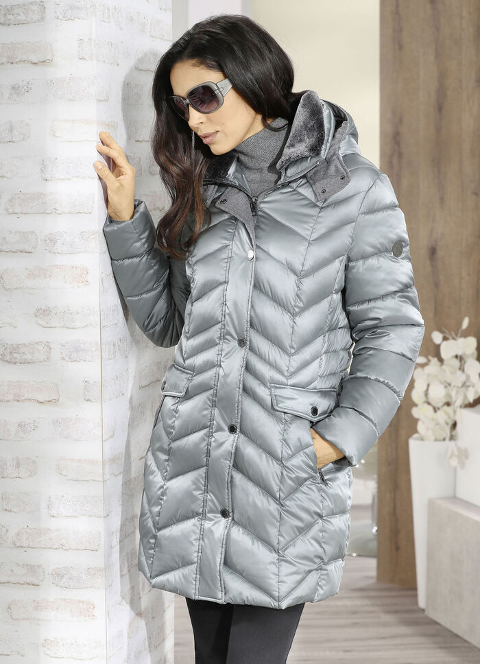 Jas met afneembare rand van imitatiebont op de kraag 