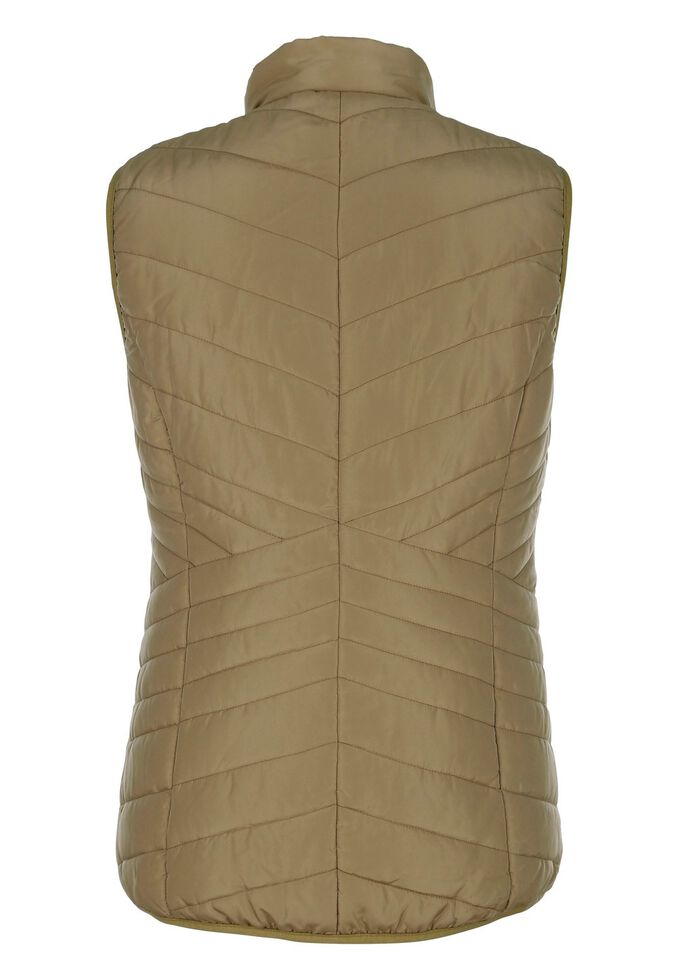 Gewatteerd vest met contrasterende biezen RIETGROEN