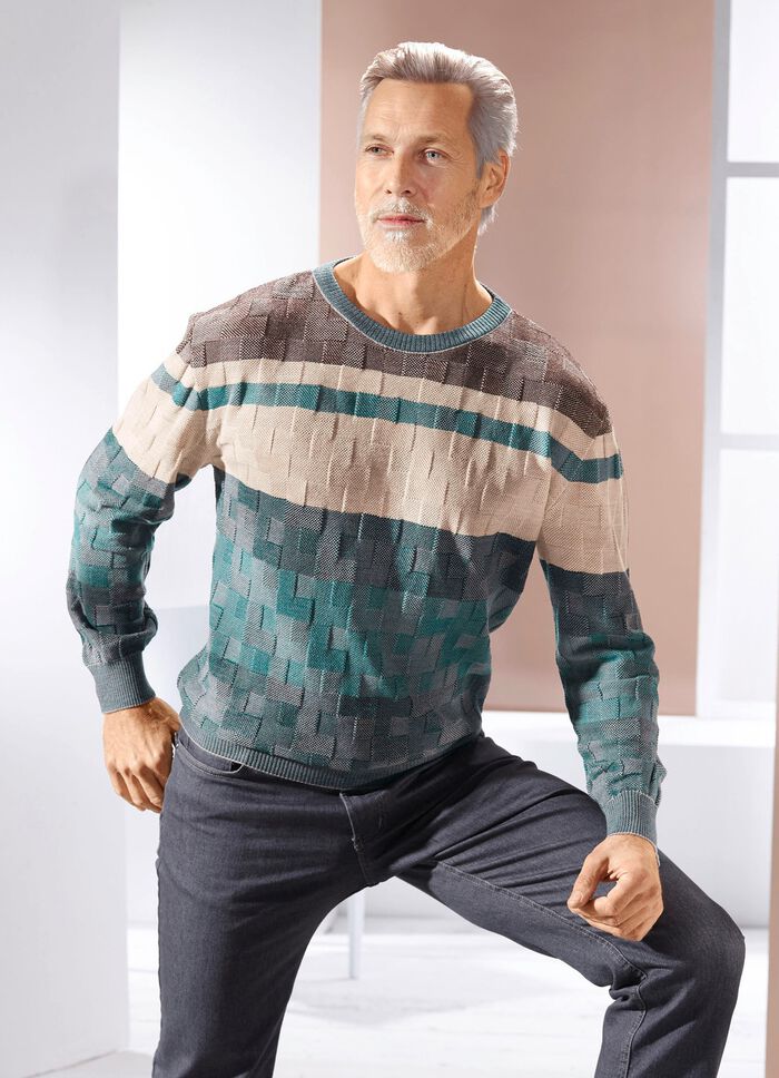 Trui met ronde hals en structuurmix in 2 kleuren 