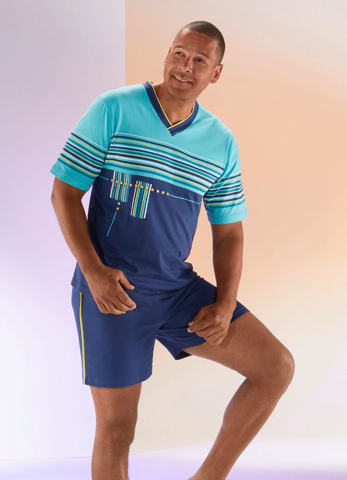 Shorty met V-hals en gestreept design 