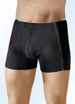 Set van vier boxershorts, effen met contrasterende zijkant, in 2 kleurcombinaties 2x ZWART-MANDARIJN-STAALBLAUW, 2x ZWART-ROOD-ECRU