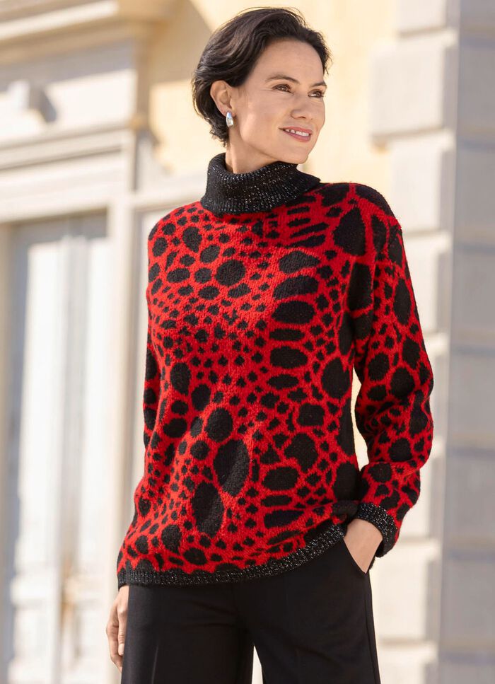 Trui met glitteraccenten ROOD-ZWART-ZILVERKLEURIG