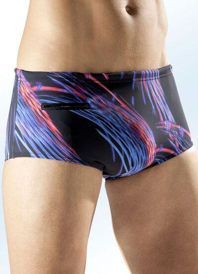 Zwembroek met hoge taille en kleurrijke all-over print 