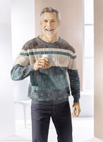 Trui met ronde hals en structuurmix in 2 kleuren PETROL-BEIGE-BRUIN