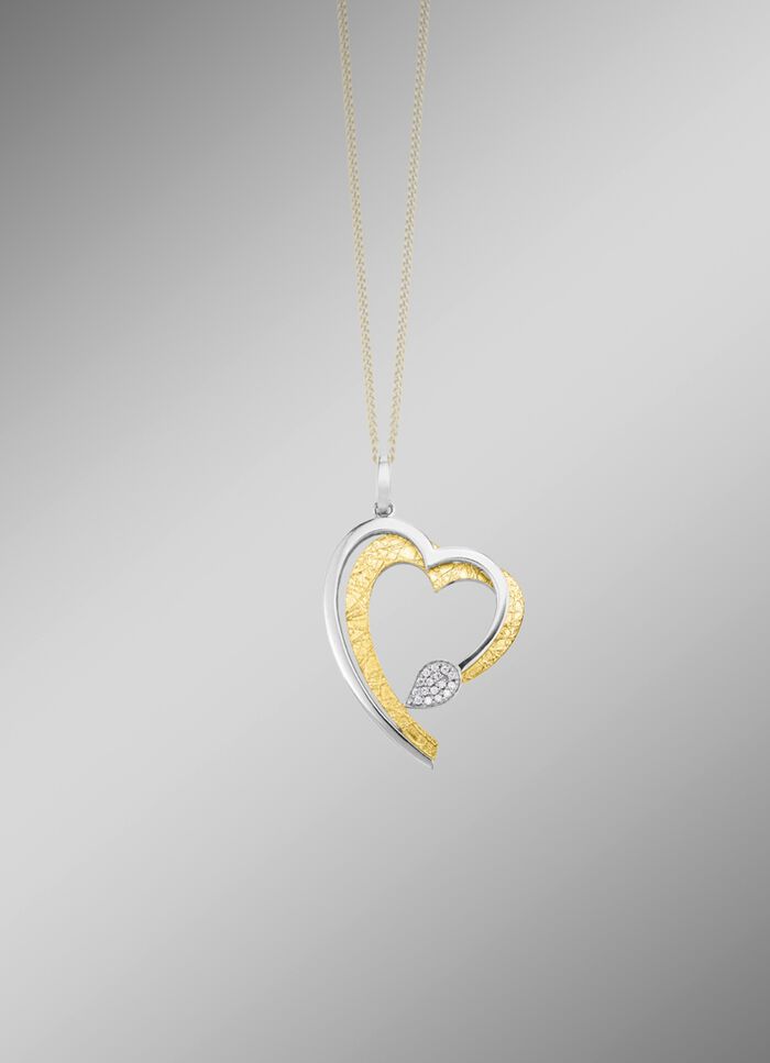 Hartvormige hanger in bicolor met synthetische zirkonia 