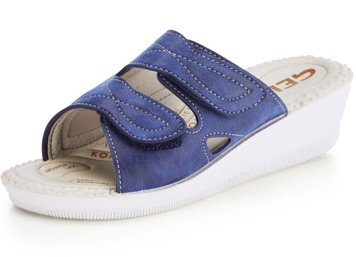 Klassieke damesmuiltjes, breedte H, met elastisch materiaal BLAUW