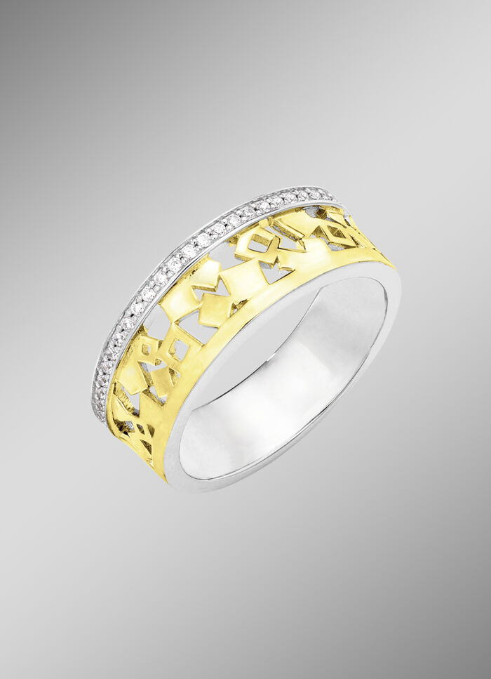 Damesring in bicolor met zirkonia 