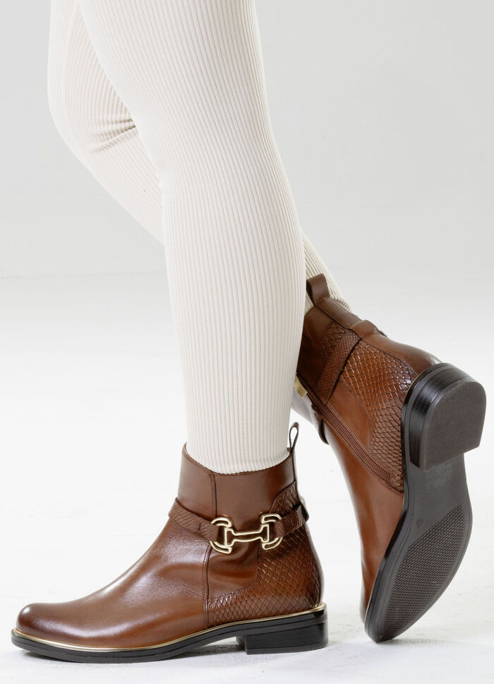 ELENA EDEN, chique dames enkellaarsjes, winterschoenen, breedte G, met rits COGNAC