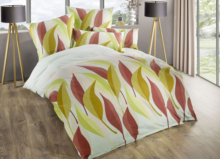 Beddengoedset met bladerdessin LINDE GROEN
