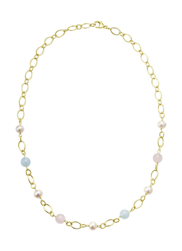 Elegante kleurharmonie: ketting met edelstenen en gekweekte parels 