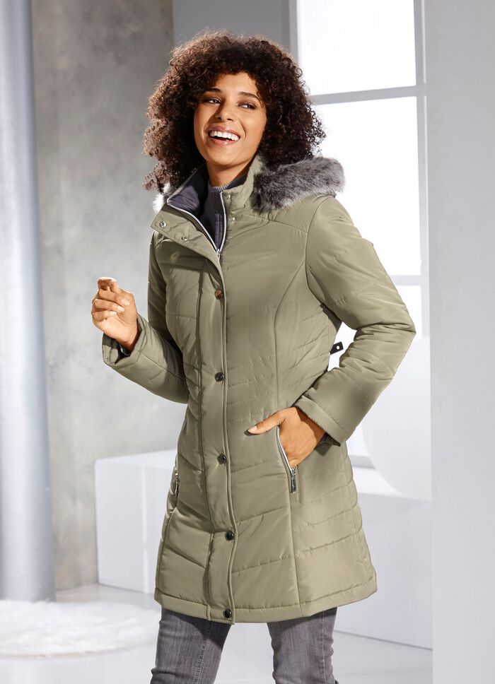 Lange jas met afneembare rand van imitatiebont 