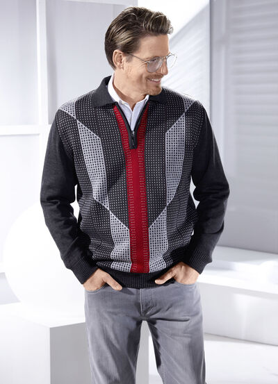 Comfortabele polosweater met korte ritssluiting 