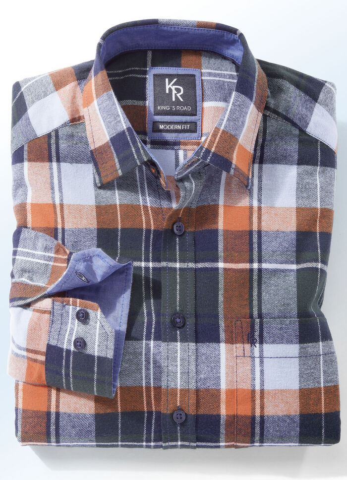 Flanellen overhemd "King's Road" in 6 kleuren GROEN-MARINEBLAUW TERRACOTTA GERUIT