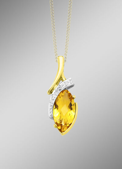 Hanger met echte citrien en diamant 