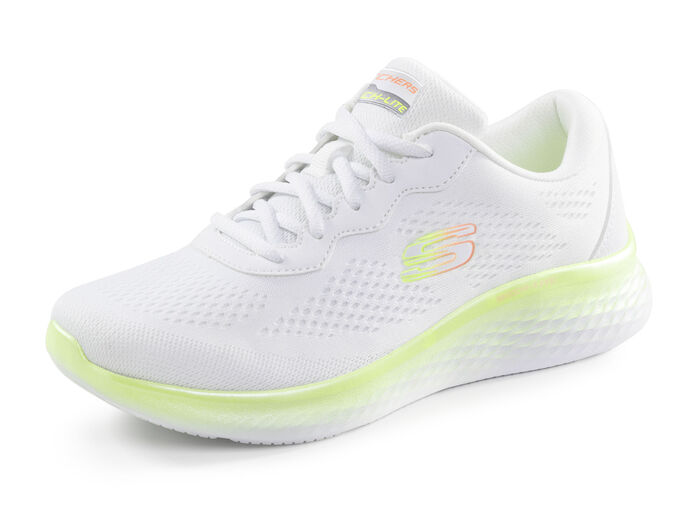 SKECHERS, sportieve damessneakers, gemaakt van mesh materiaal WIT-LIMOEN