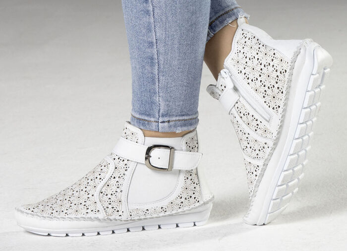 Gemini, zomer enkellaarsjes voor dames, breedte G, met uitneembaar voetbed WIT