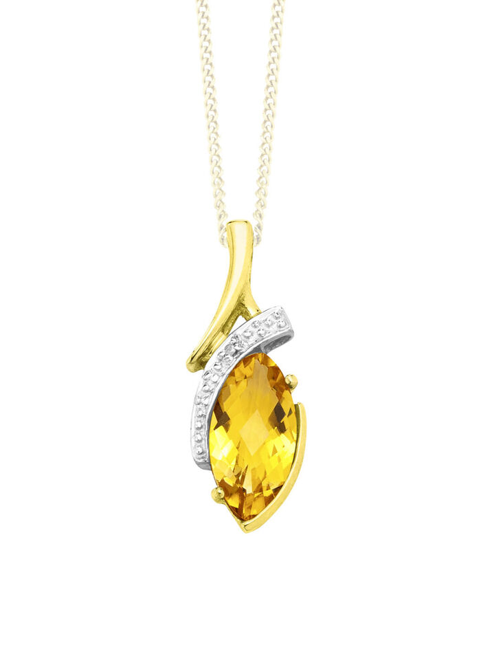 Hanger met echte citrien en diamant 