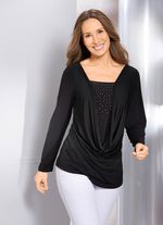 Overhemdtuniek met diepe watervalkraag ZWART