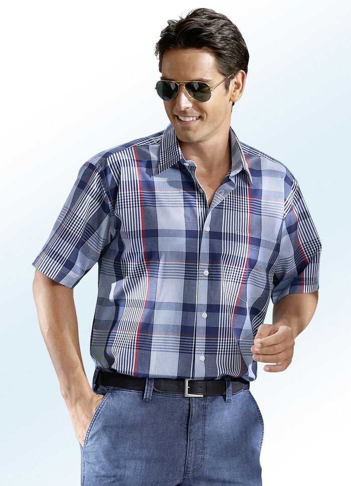 Geruit overhemd met achterpand MARINE-BLAUW-WIJNROOD-WIT GERUIT