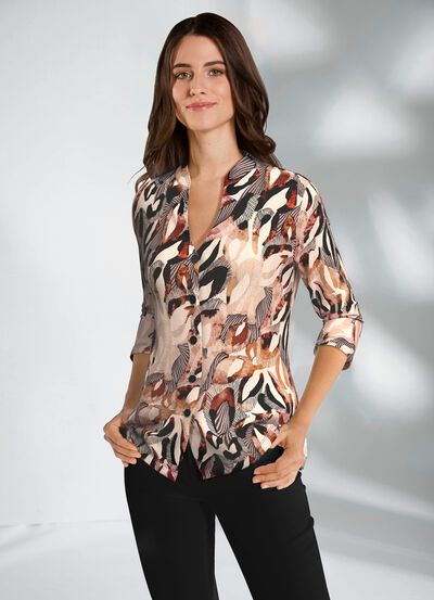 Shirtblouse met schitterende kleurenprint 