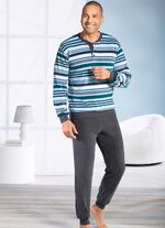 Pyjama van badstof-stretch, met knoopsluiting en manchetten 