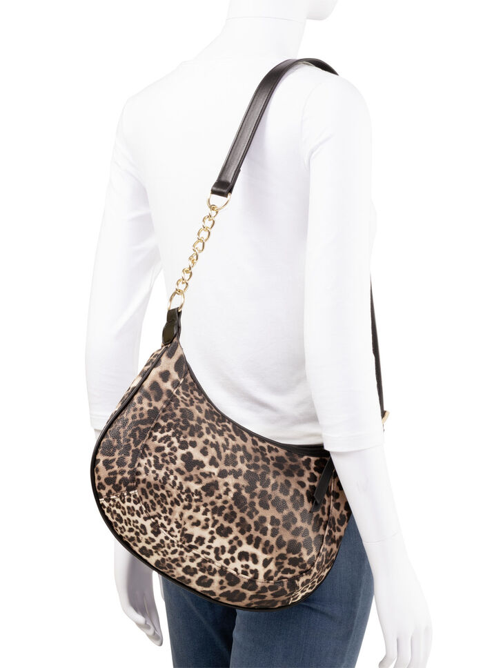 Tas, dames, met verstelbare schouderband met kettingdetail BRUIN-ZWART