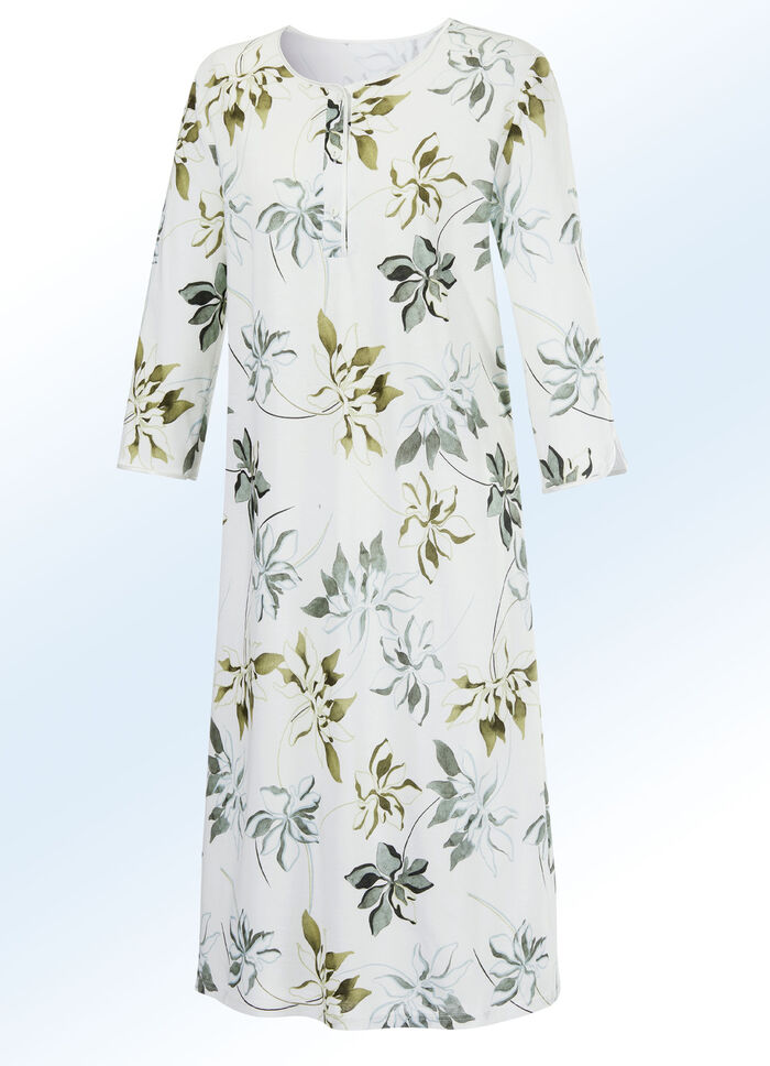 Twee-pack nachthemden, effen en all-over dessin met knoopsluiting 