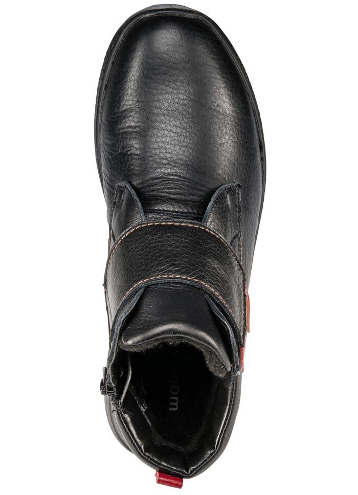 Waldl&auml;ufer, comfortabele dames enkellaarsjes, breedte H, met uitneembaar voetbed ZWART-ROOD