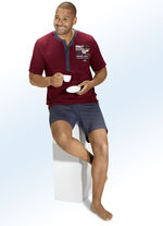 Set van twee shortama‘s met lange knoopsluiting, in het garen gekleurd streepjesmotief en print 