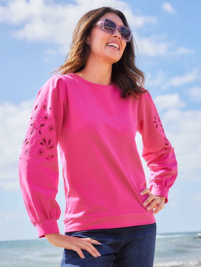 Sweatshirt met opengewerkt borduurwerk 