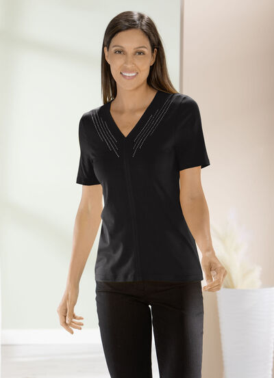 Shirt met elegante strassversiering in 2 kleuren 