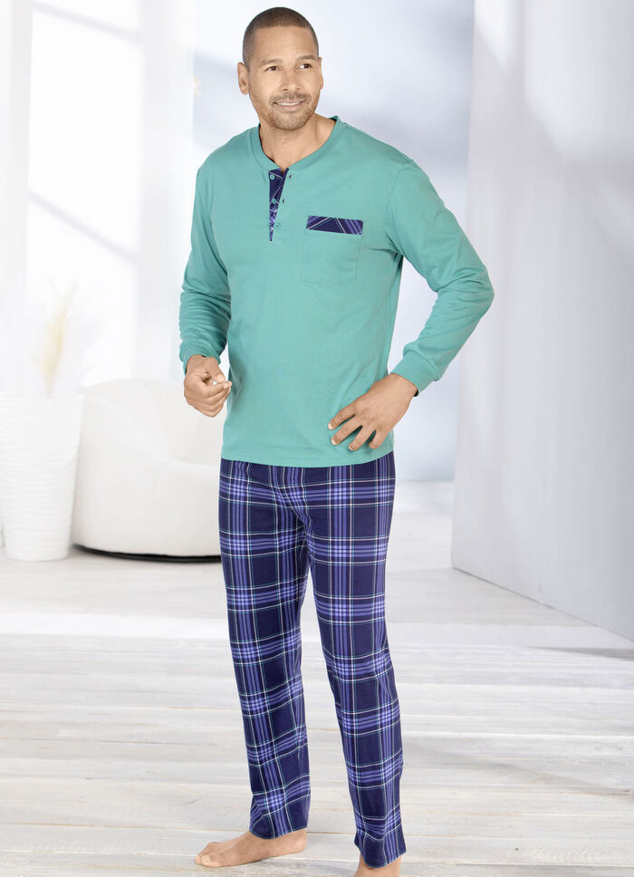 Pyjama met knoopsluiting en open manchetten 
