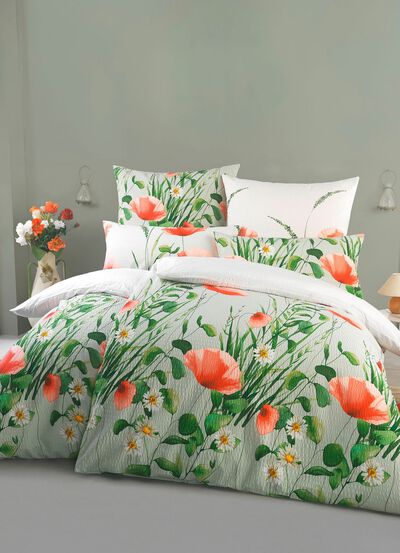 Beddenset met bedrukking aan beide zijden in seersucker-kwaliteit 