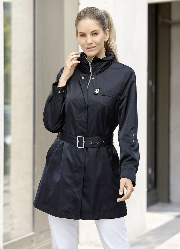 Lange jas met riem in trenchcoat-look 