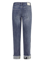 Jeans met franjezoom en opschrift op één been 