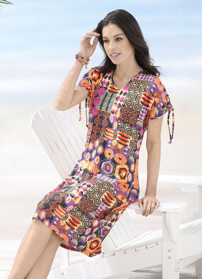 Laurina-jurk met briljant printdesign en korte mouwen 