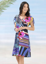 Laurina-jurk met kleurrijke print en kapmouwen 