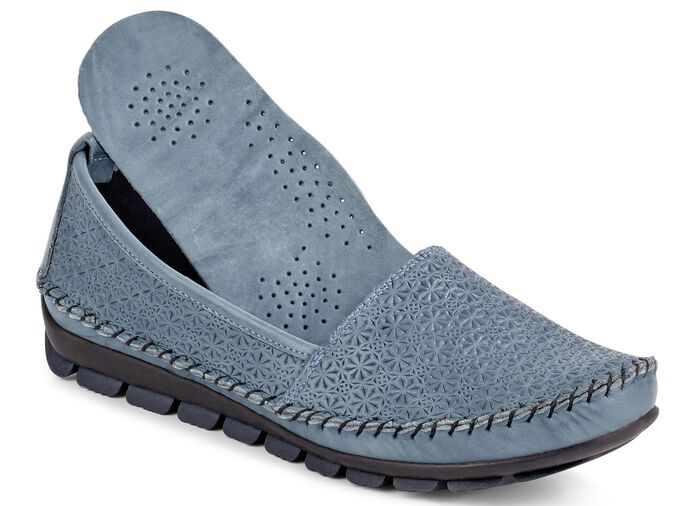 Gemini mocassin pantoffels met mooi reliëf JEANSBLAUW