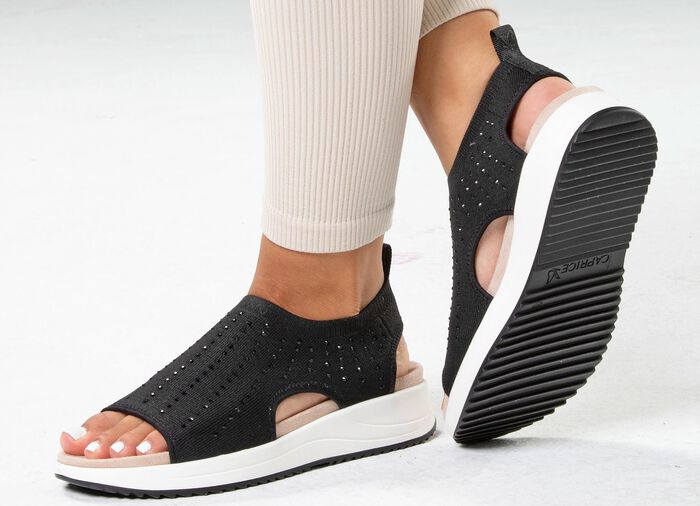 Caprice sandaal met zwarte glittersteentjes ZWART