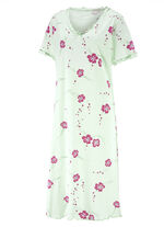 Nachthemd, korte mouwen met V-hals LINDENGROEN-MEERKLEURIG