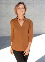 Poloshirt met decoratieve bies in 2 kleuren COGNAC