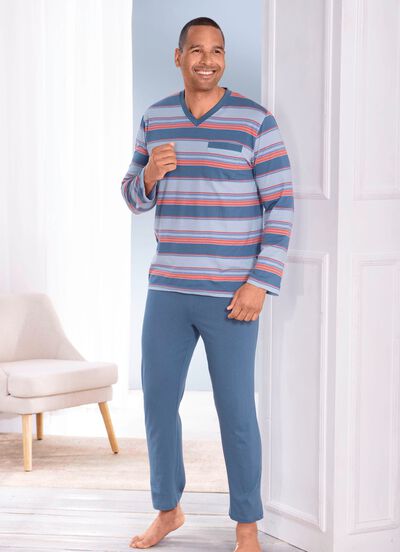 Tweepak pyjama's met V-hals en borstzakje 