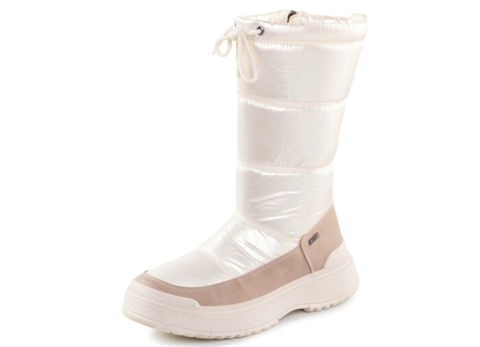 Caprice-laarzen met glanzend textielmateriaal PARELWIT TAUPE