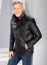 Kort leren jack met rand van imitatiebont 